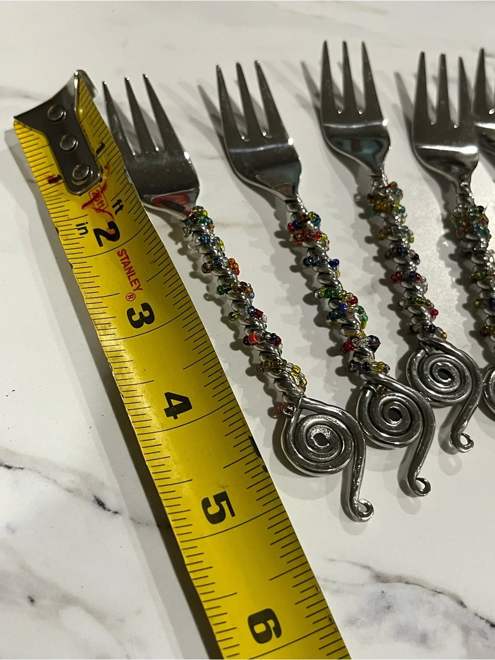 Multicolor Beaded Spiral Handle Dessert Forks - Set of 5